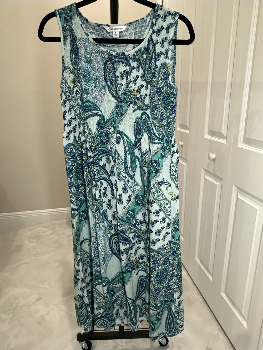 croft & barrow Mint Paisley Sleeveless Maxi Dress with Teal and Blue Accents